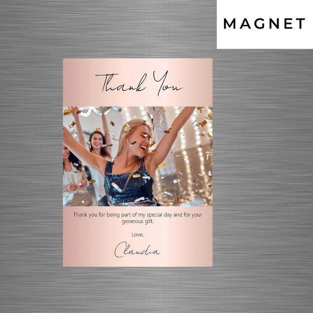 Rose gold photo thank you magnet card (Creator Uploaded)