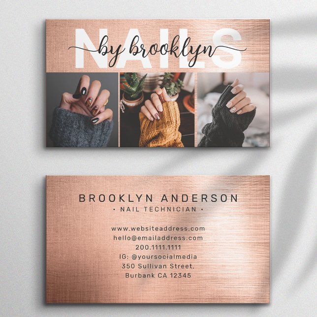Rose Gold Photo Typography Nail Artist Business Card (Creator Uploaded)