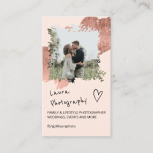 Rose gold photographer floral 2 photo collage business card