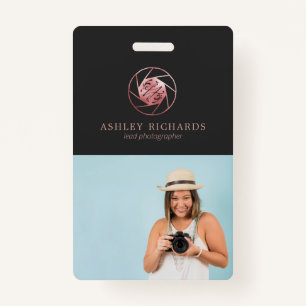Rose Gold Photographer Logo Photo Name Tag ID Badge