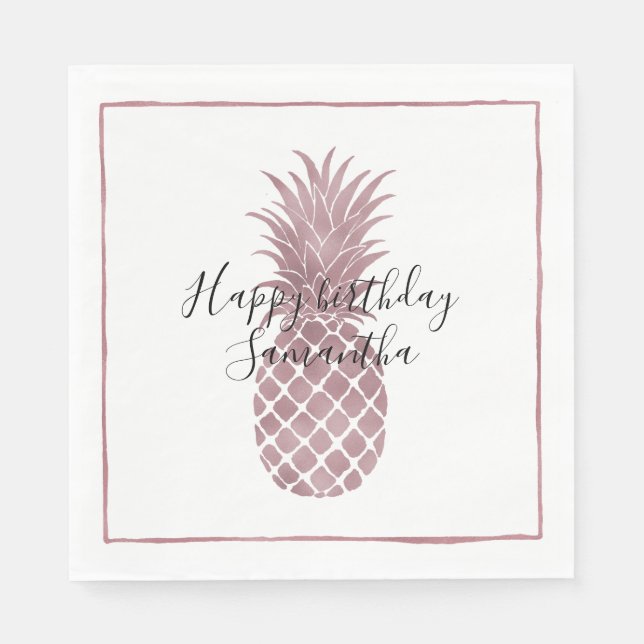 Rose Gold Pineapple Birthday Napkin (Front)
