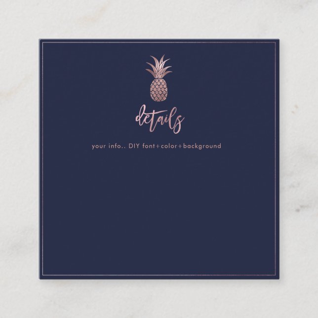 Rose Gold Pineapple Wedding Details Cards (Front)