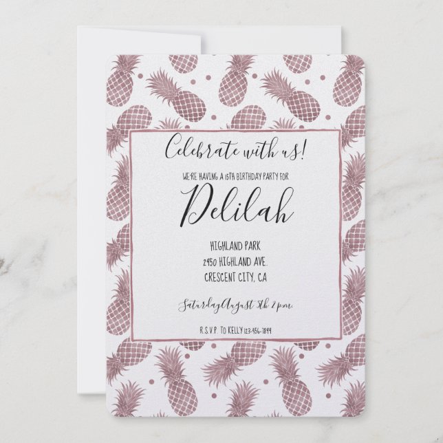 Rose Gold Pineapples Invitation (Front)