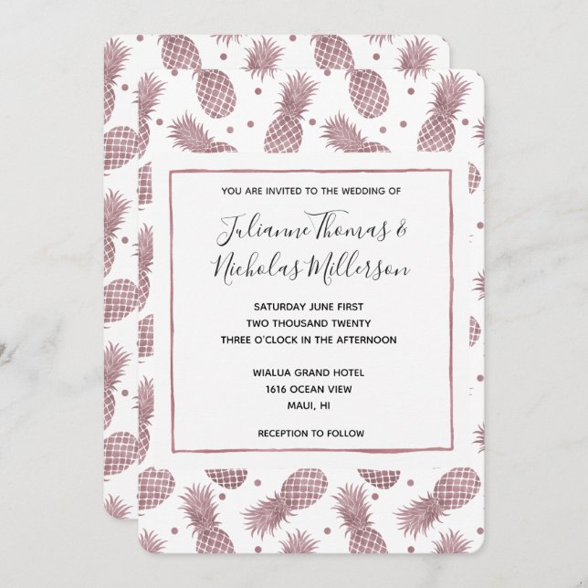 Rose Gold Pineapples Wedding Invites (Front/Back)