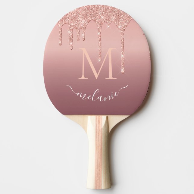Rose Gold Ping Pong Paddle Custom Name and Letter (Front)