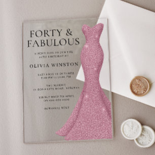 Rose Gold Pink 40th & Fabulous 40th Birthday Acrylic Invitations