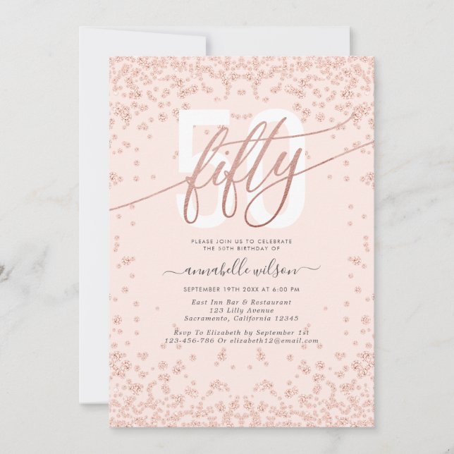 Rose Gold & Pink 50th Birthday Party Invitation (Front)