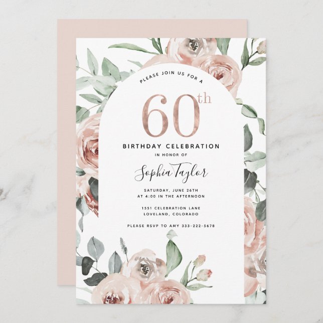 Rose Gold Pink 60th Birthday Invitation (Front/Back)