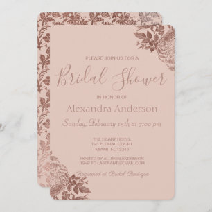 Rose Gold Pink and Blush Pink Floral Bridal Shower Invitation