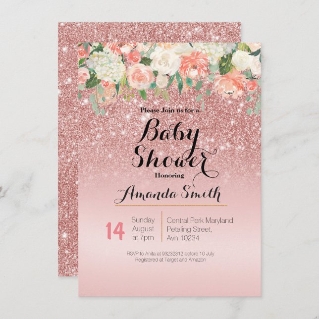 Rose Gold Pink Baby Shower invitation (Front/Back)
