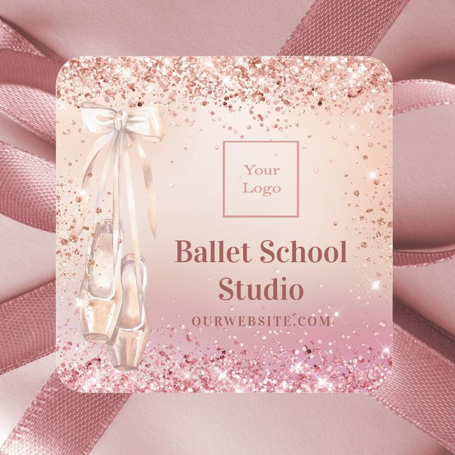 Rose gold pink ballet dance school logo square sticker (Creator Uploaded)