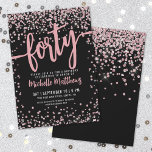 Rose Gold Pink Black 40th Birthday Invitation<br><div class="desc">Introducing a chic and celebratory 40th birthday party invitation, perfect for marking this special milestone in style. The elegant design features a mix of silver glitter confetti, adding a touch of fun and festivity. At the top, "Forty" is prominently displayed in bold calligraphy, setting the tone for an unforgettable celebration....</div>
