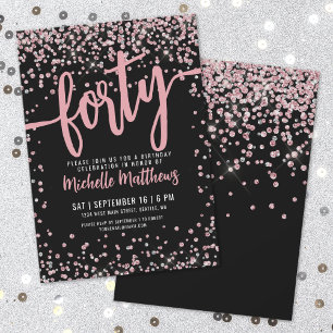 Rose Gold Pink Black 40th Birthday Invitation