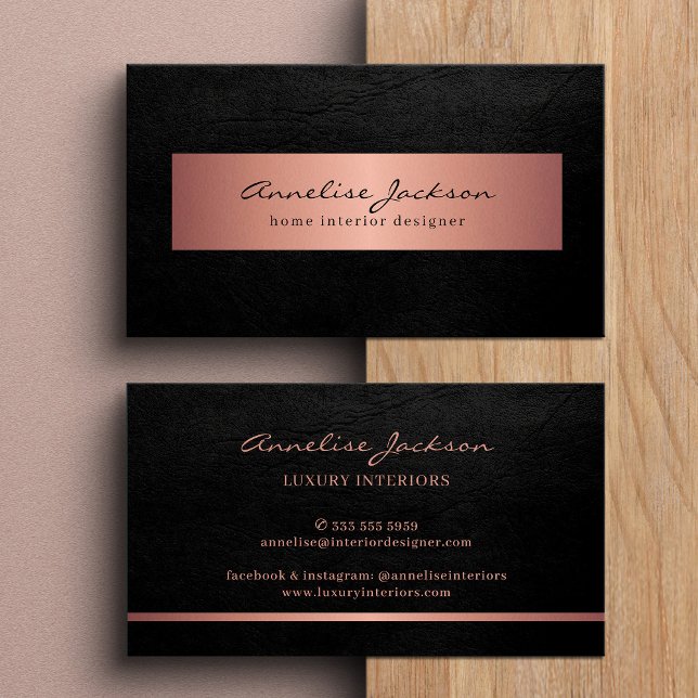 Rose gold pink black elegant professional business card (Creator Uploaded)