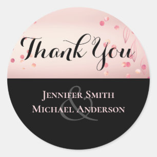 Rose Gold Pink Black Glitter Foil Look WEDDING Classic Round Sticker