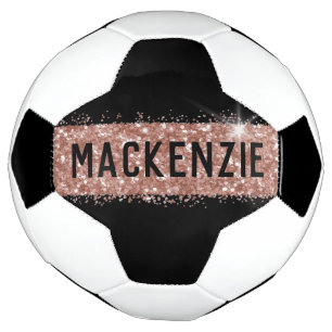 Rose Gold Pink Black Sparkly Stripe Monogram Name Soccer Ball