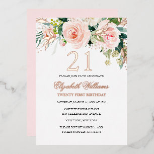 Rose Gold Pink Blush 21st Birthday Foil Invitation