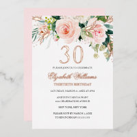 Rose Gold Pink Blush 30th Birthday Foil Invitation