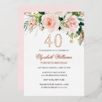 Rose Gold Pink Blush 40th Birthday Foil Invitation