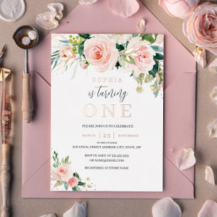 Rose Gold Pink Blush Floral Girl 1st Birthday  Foi
