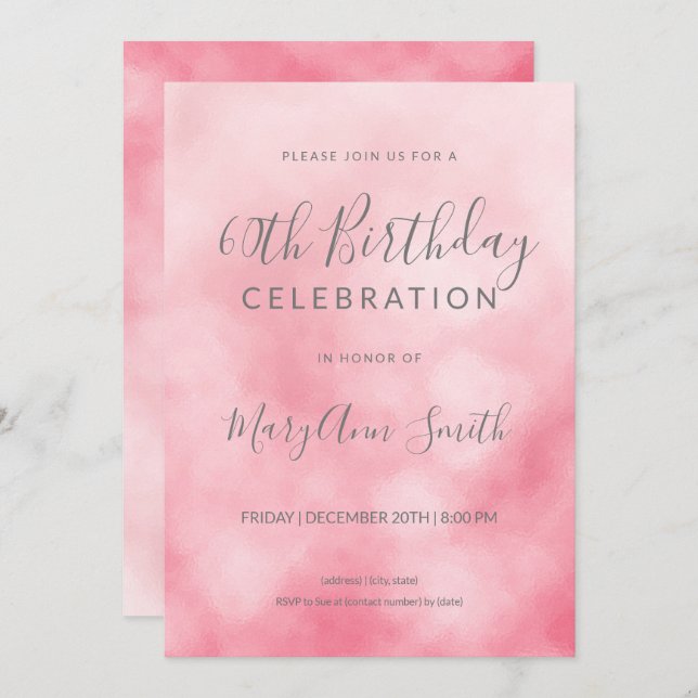 Rose Gold Pink Blush Foil 60th Birthday Glitter Invitation (Front/Back)