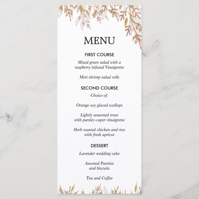 Rose gold pink blush watercolor wedding menu (Front)