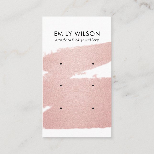 ROSE GOLD PINK BRUSH STROKE 3 STUD EARRING DISPLAY BUSINESS CARD (Front)