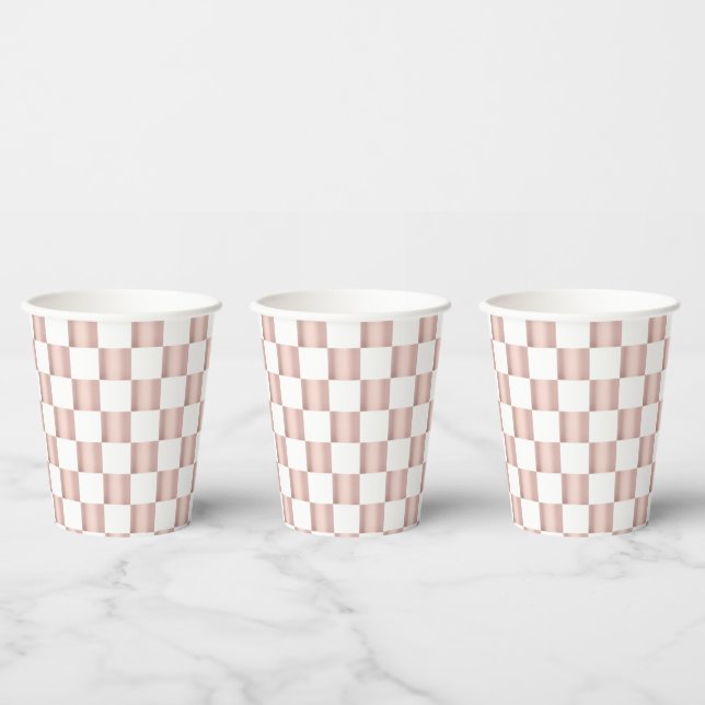 Rose Gold Pink Chequerboard Pattern Paper Cups (Multi)