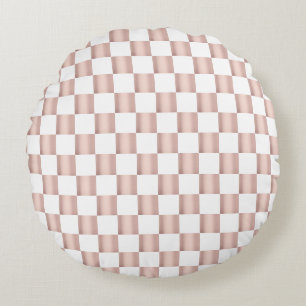 Rose Gold Pink Chequerboard Pattern  Round Cushion