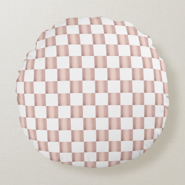 Rose Gold Pink Chequerboard Pattern  Round Cushion (Front)
