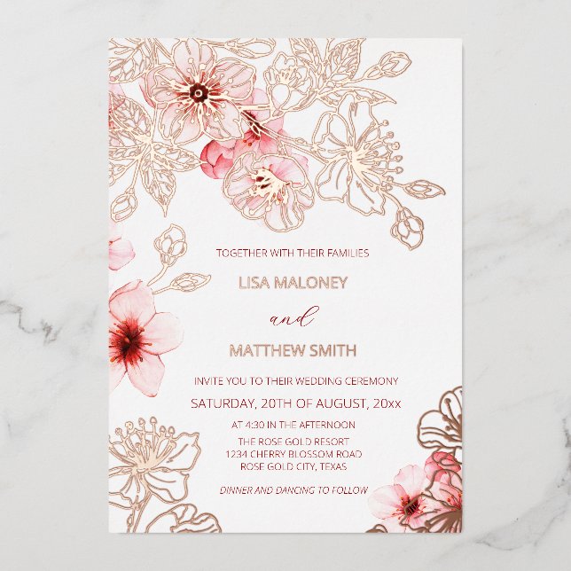 Rose Gold Pink Cherry Blossom | Photo Wedding (Front)