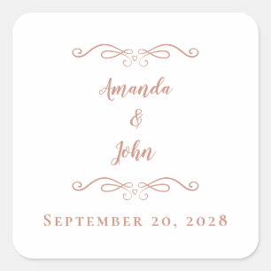 Rose Gold Pink Chic Wedding Elegant Thank You Square Sticker