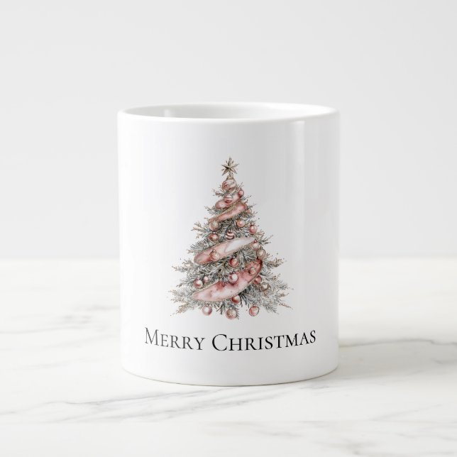 Rose Gold Pink Christmas Tree Large Coffee Mug (Front)