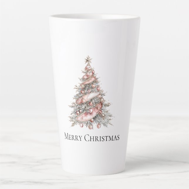 Rose Gold Pink Christmas Tree Latte Mug (Front)