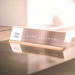 Rose Gold Pink Custom Logo Executive Professional Desk Name Plate
