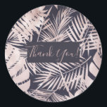 Rose Gold Pink Dark Tropical Palm Tree Leaves Classic Round Sticker<br><div class="desc">Matching items available.</div>