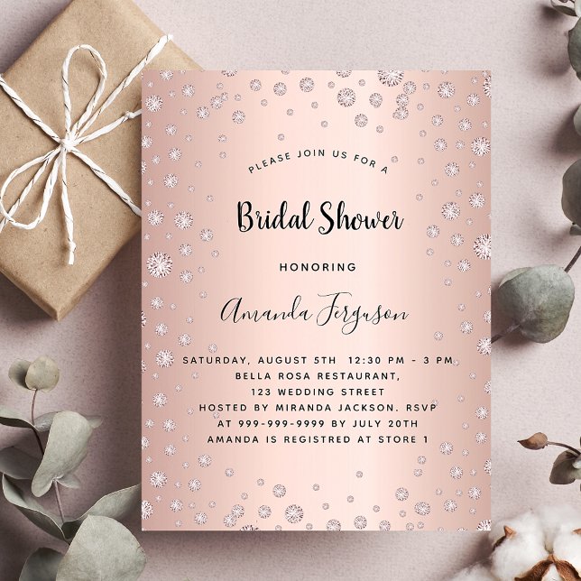 Rose gold pink diamonds glamourous bridal shower postcard (Creator Uploaded)