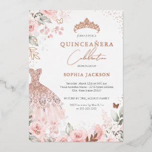 Rose Gold Pink Dress Floral Quinceanera 