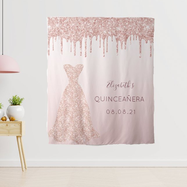 Rose gold pink dress Quinceanera Tapestry (Creator Uploaded)