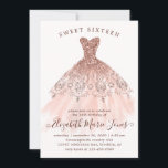 Rose Gold Pink Dress Sweet 16th Modern Birthday In Invitation<br><div class="desc">Pink Rose Gold Sparkle Dress Sweet 16th Birthday Invitation</div>