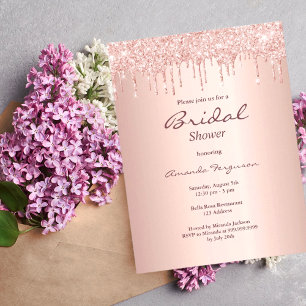 Rose gold pink drips bridal shower invitation postcard