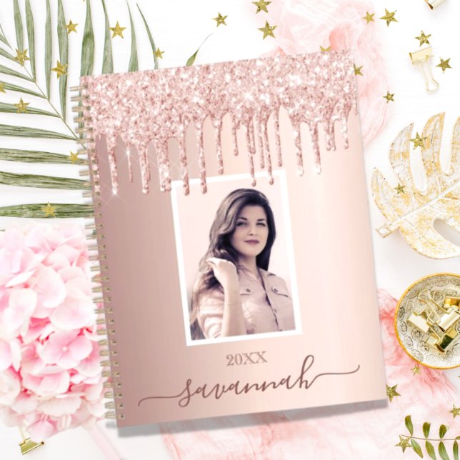 Rose gold pink drips custom photo name 2027 planner (Creator Uploaded)