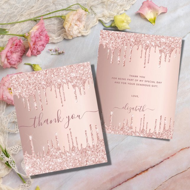 Rose gold pink drips thank you card (Creator Uploaded)