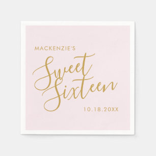 Rose Gold Pink Elegant Sweet 16 Personalised Name Napkin