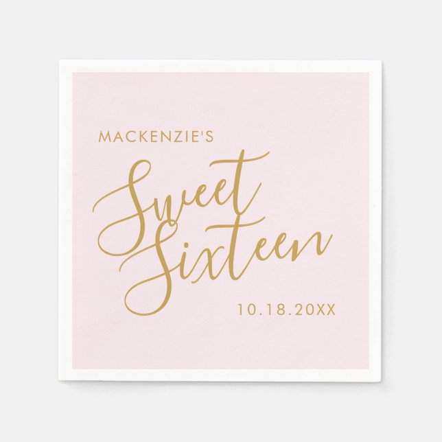 Rose Gold Pink Elegant Sweet 16 Personalised Name Napkin (Front)