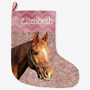Rose Gold Pink Equestrian Horse Sweet Name Large Christmas Stocking