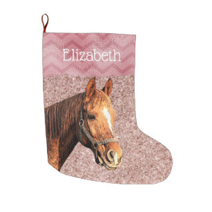Rose Gold Pink Equestrian Horse Sweet Name Large Christmas Stocking