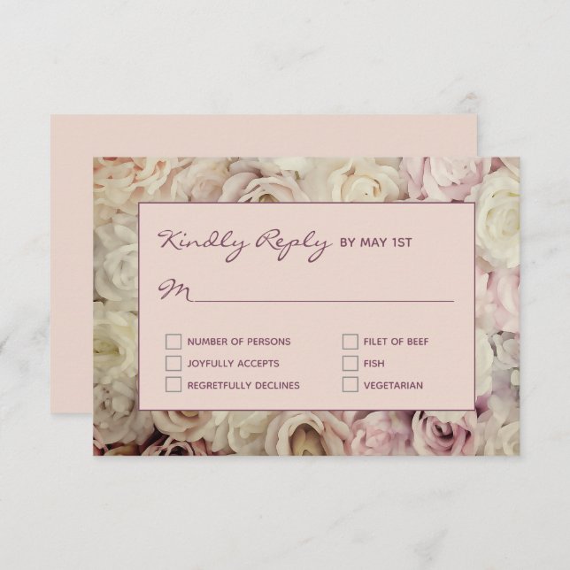 Rose Gold Pink / Fig RSVP Cards Rose Background (Front/Back)