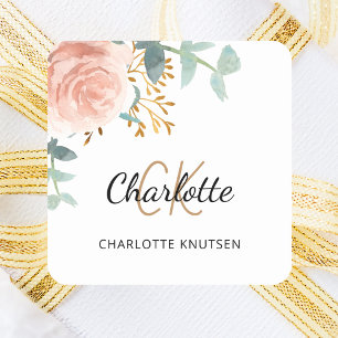 Rose gold pink floral greenery Baby Shower Square Sticker