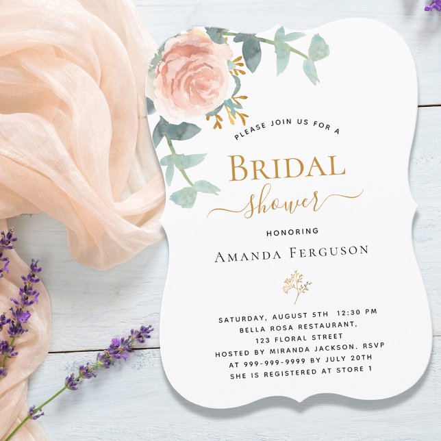 Rose gold pink floral greenery Bridal Shower Invitation (Creator Uploaded)